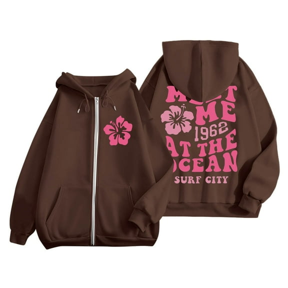 Hoodies Women Winter Fall Oversized Hooded Long Sleeve Cap Cold Shoulder with Pocket Floral Leisure Cotton Sweatshirts Hoodies(Brown,M)
