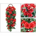 thumbnail image 4 of Lorve Artificial Hanging Flower Fake Hanging Rose Flower Vine Hanging Plants Faux Flowers for Porch Eave Wall Home Room Garden Office Wedding Decoration,1 PCS,Basket not Included,Red, 4 of 9