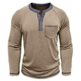 thumbnail image 6 of qelini Long Sleeve Tops for Men Round Neck Button Casual Lightweight T-Shirt Basic Pullover Solid Color Tee Tops Khaki XXXL, 6 of 8