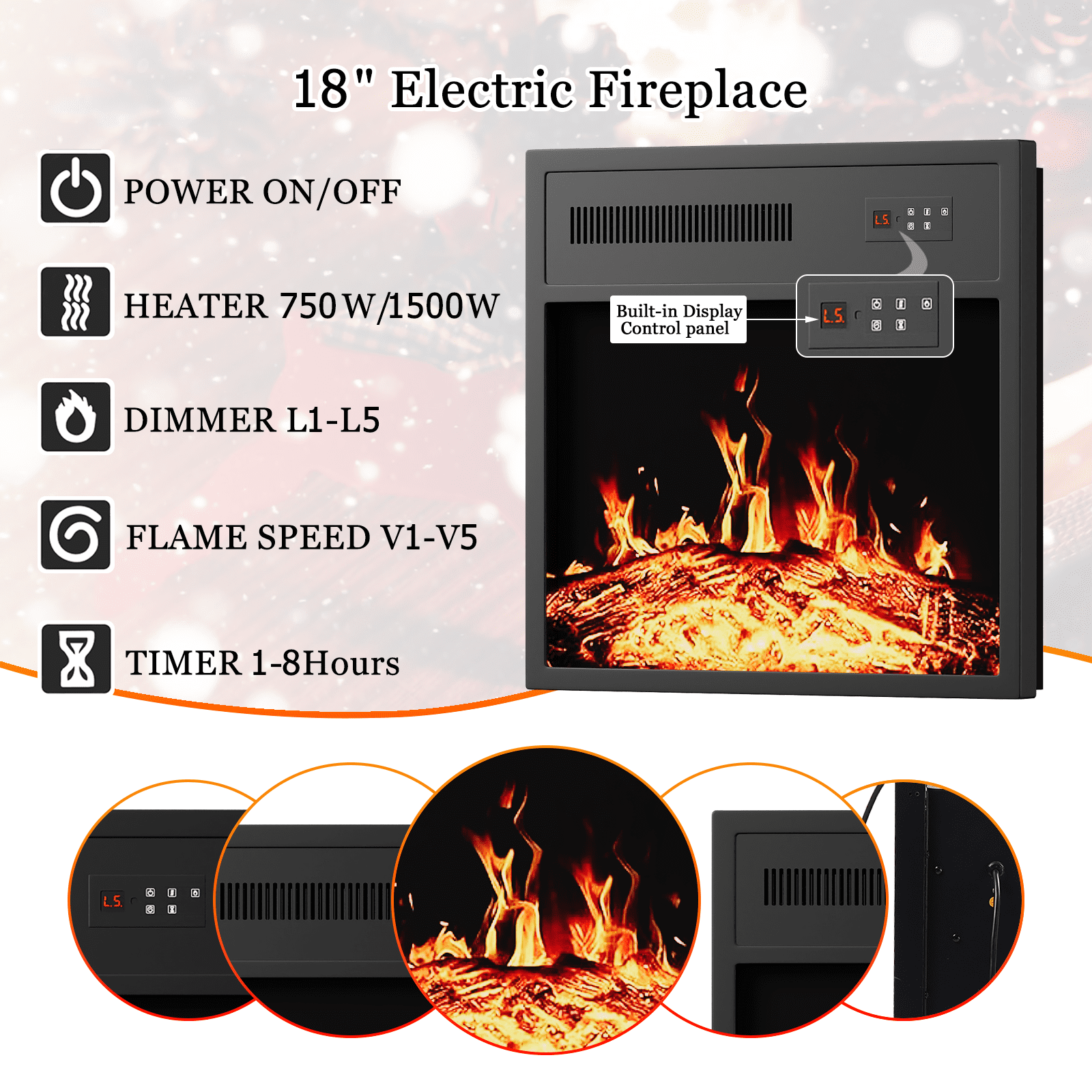 Waleaf 28" Electric Fireplace with Mantel Wooden Surround Freestanding Firebox for Living Room,Black