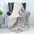 thumbnail image 4 of Nepal Soft Flannel Fleece Throw Blanket, Hand Drawn Monochrome Scene from Kathmandu Urban Life Illustration Buildings, Cozy Plush for Indoor and Outdoor Use, 50" x 70", Black and White, by Ambesonne, 4 of 5