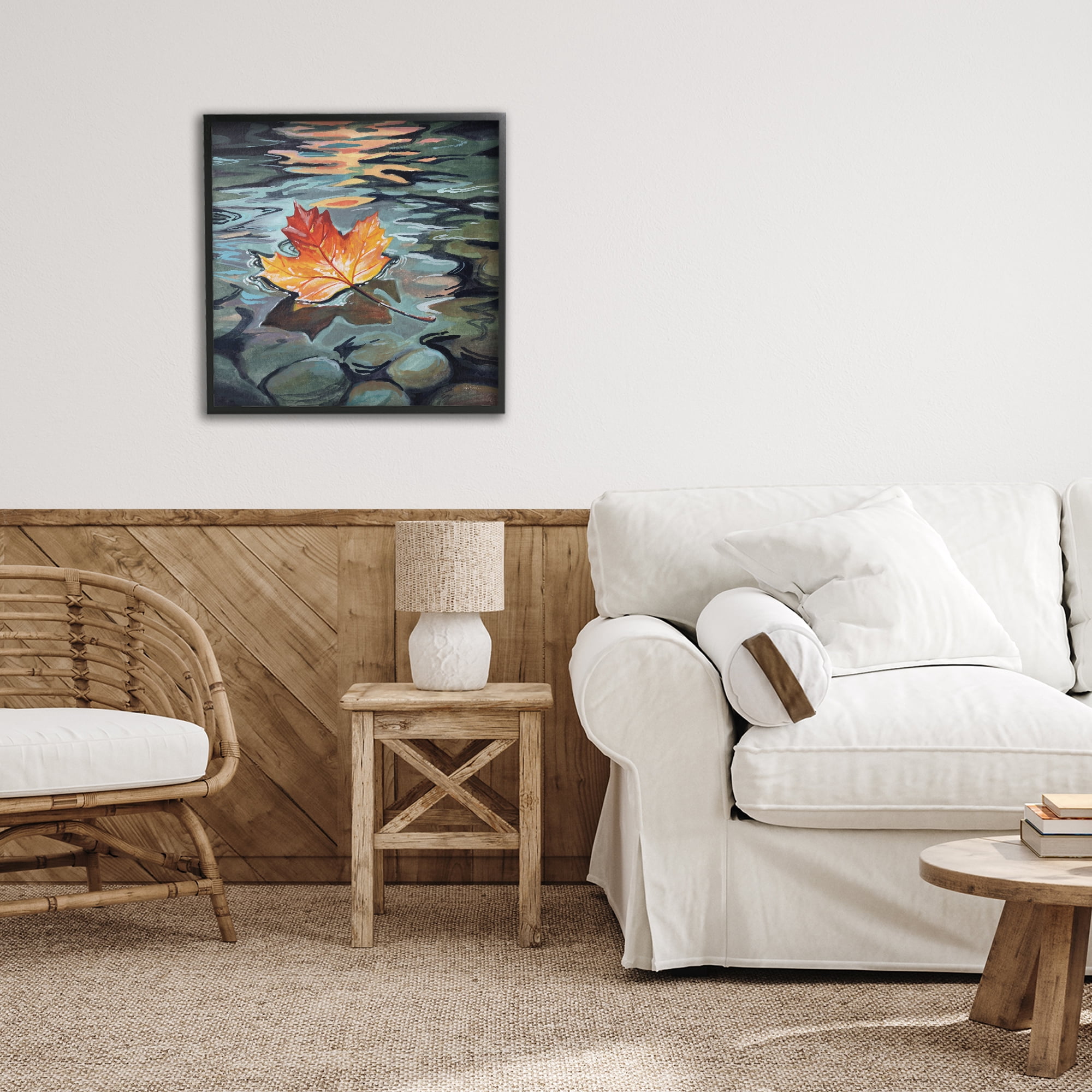 Stupell Industries Maple Leaf Floating in Stream Black Framed Giclee Art, design by Kate Jarvik Birch