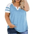 thumbnail image 2 of Hauts d'Été pour Femmes 2023 Grande Taille Décontractée Col en V Poche Manches Courtes, 2 of 3