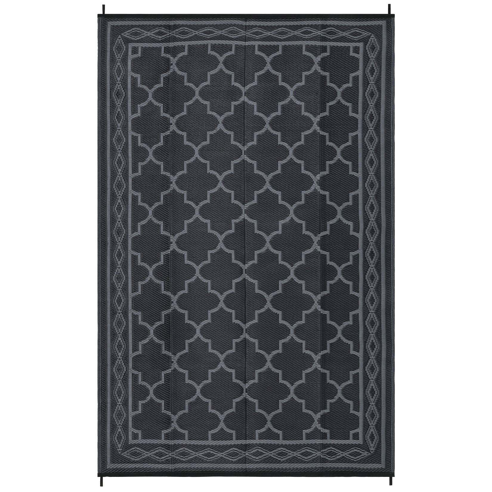Nanan 9x18 Outdoor Rug,Lightweight Reversible Outdoor Rug, Trellis Pattern with Decorative Diamond Border, Weather Resistant Easy Clean for Garden, Balcony, Poolside, Picnic, Black Gray