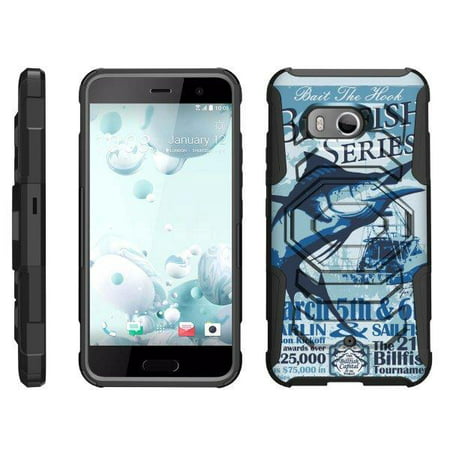 TurtleArmor ® | For HTC U11 | HTC Ocean [Sturdy Kickstand] Dual Layer Case Holster Belt Clip - Fishing