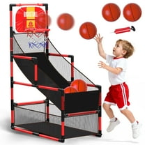 UUSUOO Arcade Basketball Game Set for Kids,Adjustable Height 45"-56" Kids Basketball Hoop with 2 Balls & Pump, Indoor Outdoor Sports Play Toys,Birthday Gift for Boys Girls Age 5 6 7 8   ,Red