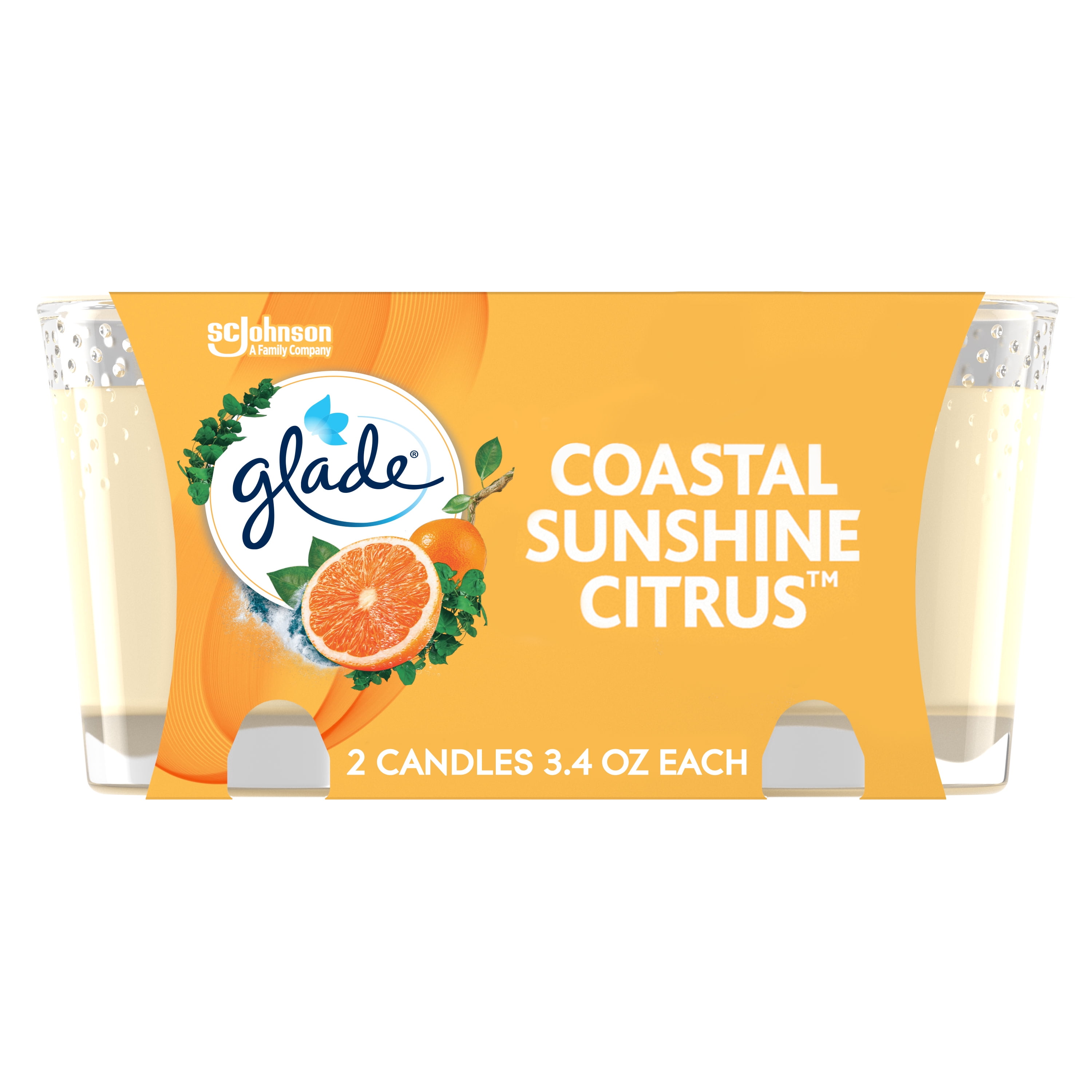 Glade Candle, Scented Candle, Coastal Sunshine Citrus, 2 x 3.4 Oz