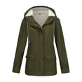 thumbnail image 6 of WTOBBY Women's Composite Velvet Windbreaker Jacket Long Sleeve Hooded Waterproof Rain Coat Solid Color Zip Up Fleece Lined Warm Outerwear for Hiking Travel,Army Green L, 6 of 7