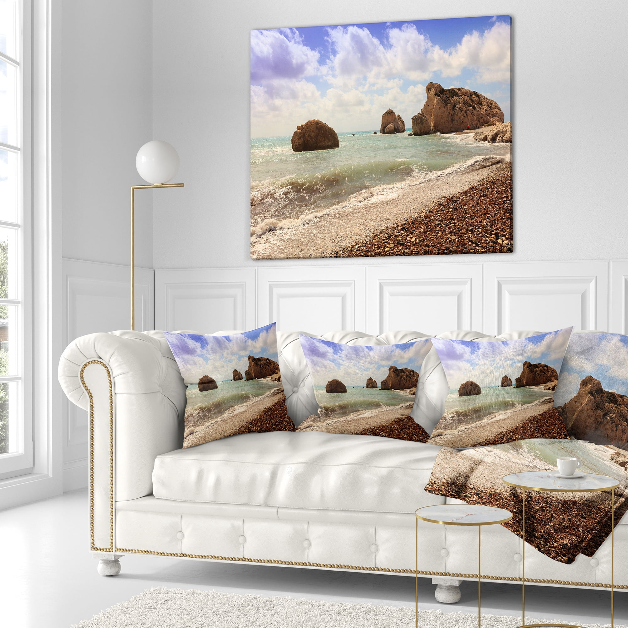 Designart Amazing Aphrodite s Rock in Cyprus - Seascape Throw Pillow - 18x18