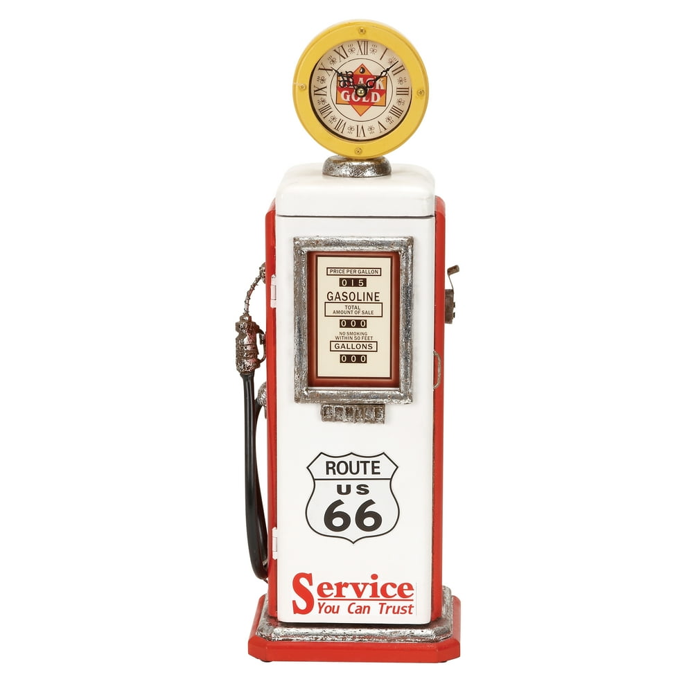 Wood Gas Pump Clock Red And White
