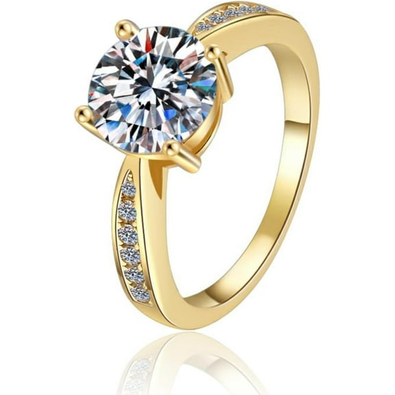 Dainty 2 Carat Moissanite Rings for Women Round Cut D Color VVS1 Lab Gold Diamond Rings for Women 925 Sterling Silver Moissanite Engagement Ring for Bridal Wife