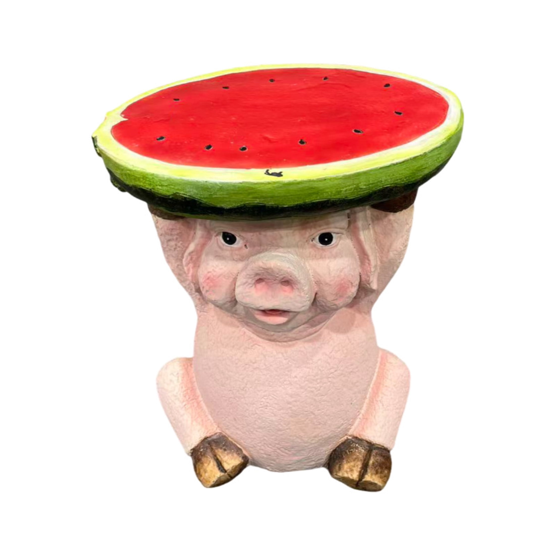Noble House Pig Watermelon Stool, Cute Animal Side Table Decor, Outdoor Creative Figurine Seat for Patio, Garden, Pink