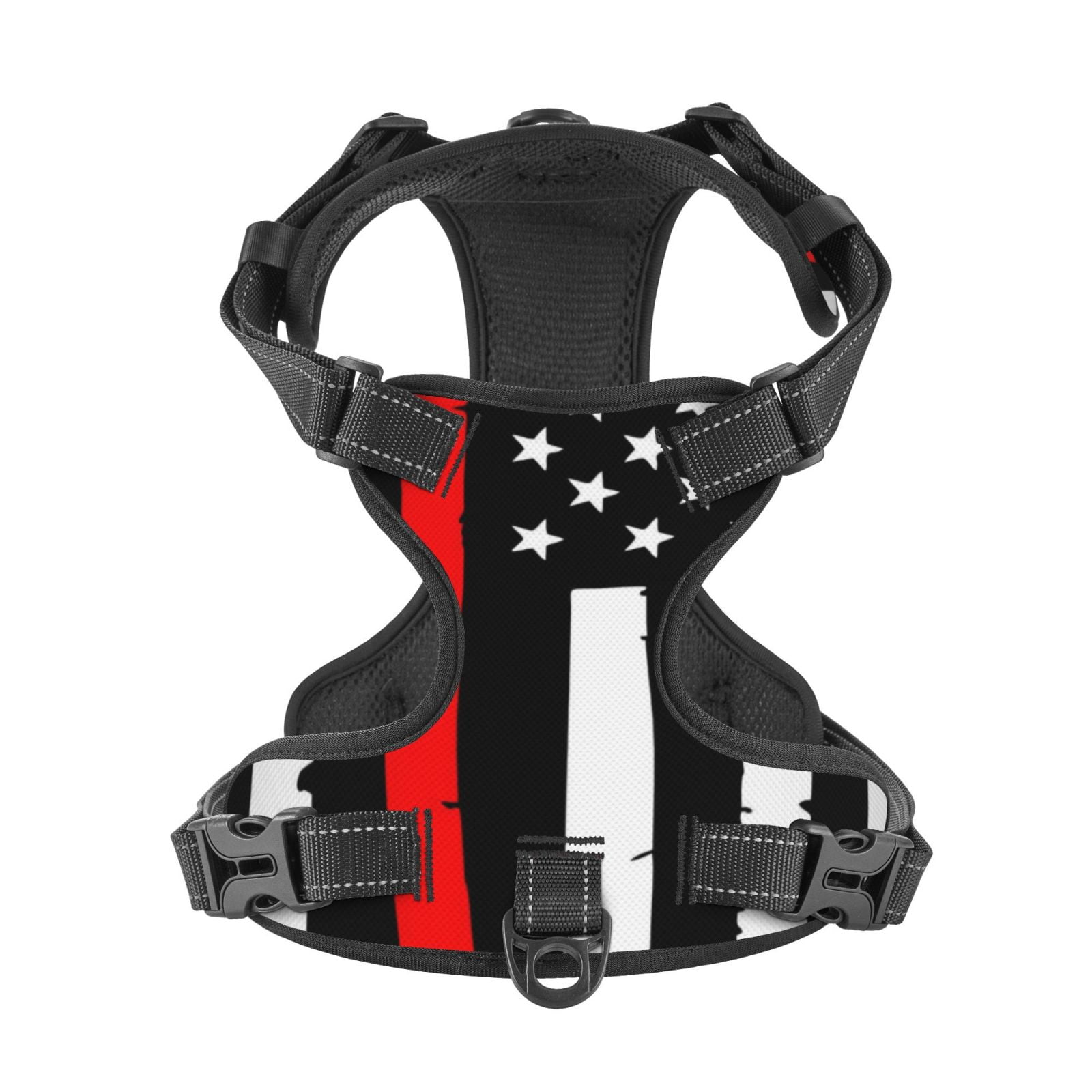 Picia Firefighters USA Flag No-Pull Dog Harness Reflective Front Clip Vest with Handle,Step-in Air Dog Harness,Adjustable 2 Metal Rings 4 Buckles,Easy to Put on & Take Off Medium