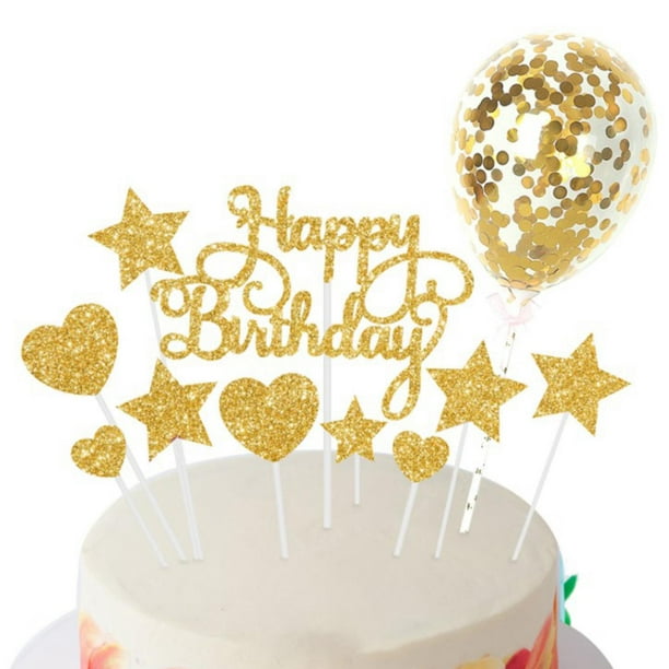 Adorno para Tarta con Carta de Cumpleaños Globo de Látex Amor Postre Adornos - Oro oro04 Soledad adorno de torta de feliz cumpleaños