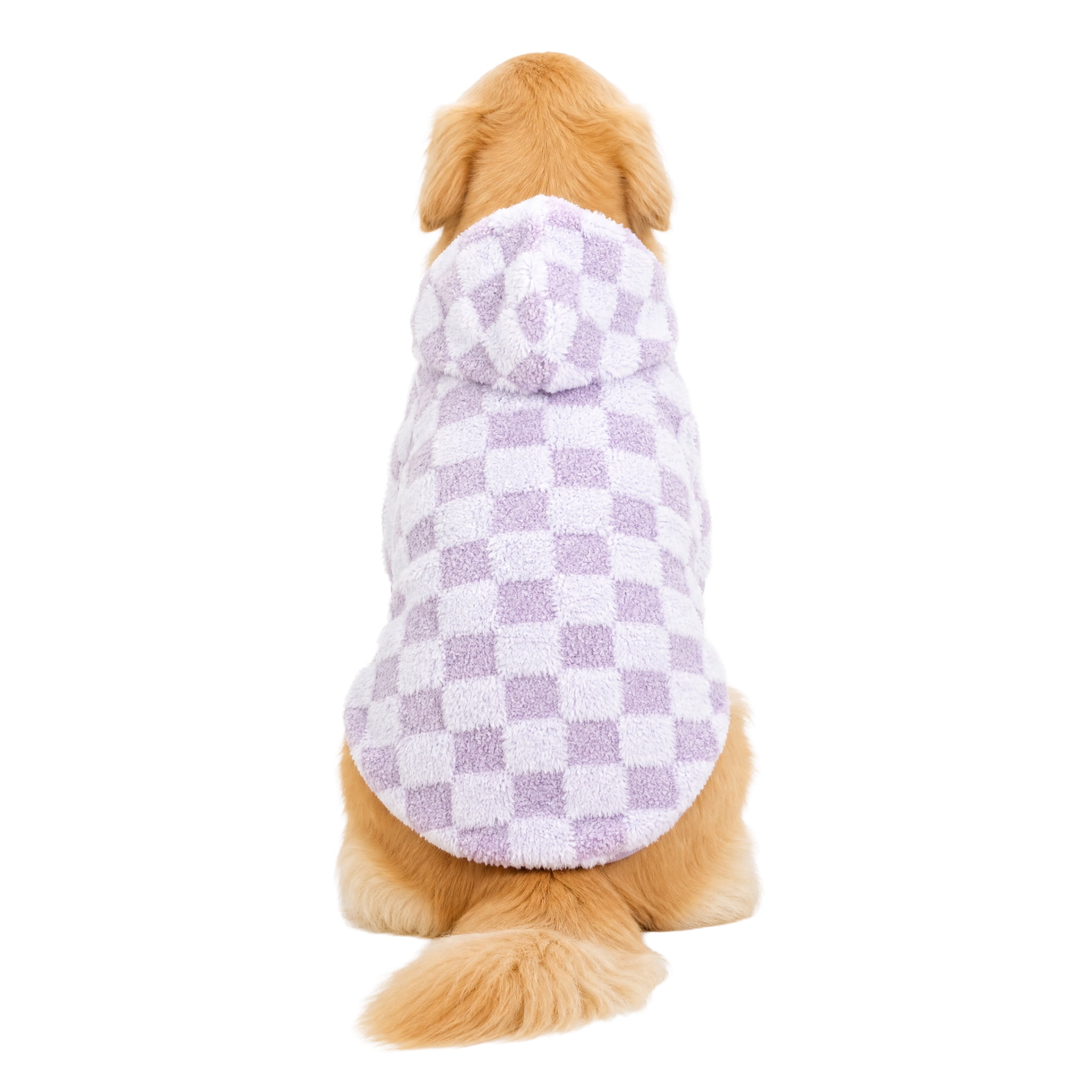 Oodles Checkerboard Fall Sherpa Dog Hoodie, Purple, XL