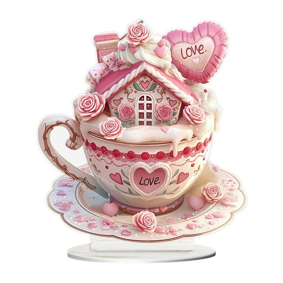 5 Pack Valentine's Day Decorations Indoor Valentines Day Decor for for Table Office Desk Tabletop Centerpiece Acrylic Pink Cupcake Shaped Plaque Gift for Women Girlfriend Friends