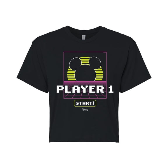 Disney - Player 1 Start   - Juniors Cropped Cotton Blend T-Shirt