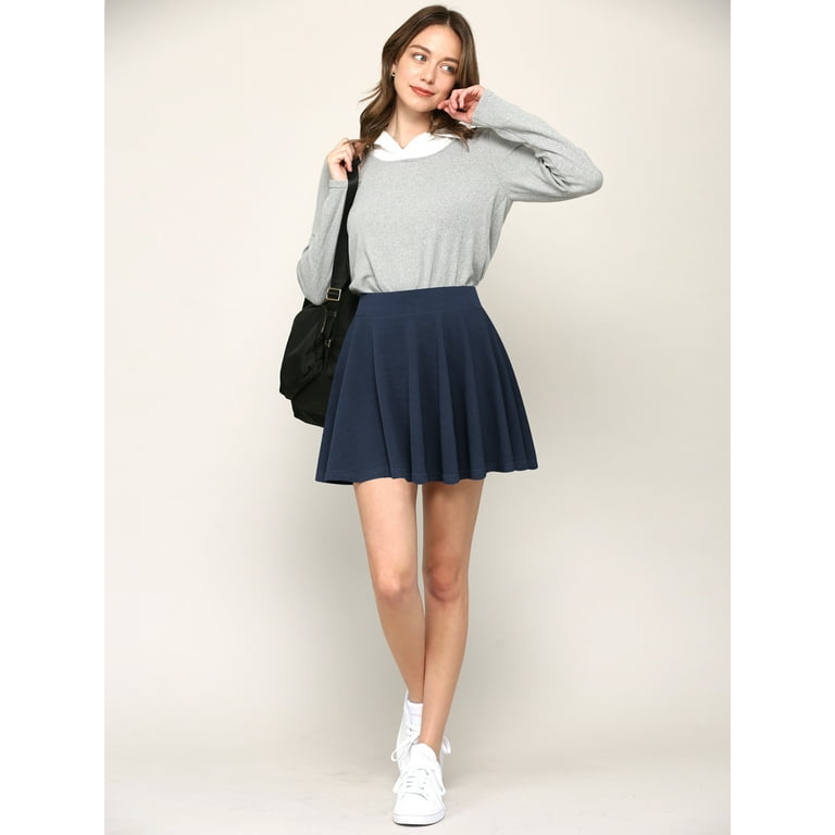 Made by Johnny Women's Casual Mini Flared Plain Pleated Skater Skirt with  Shorts S NAVY 