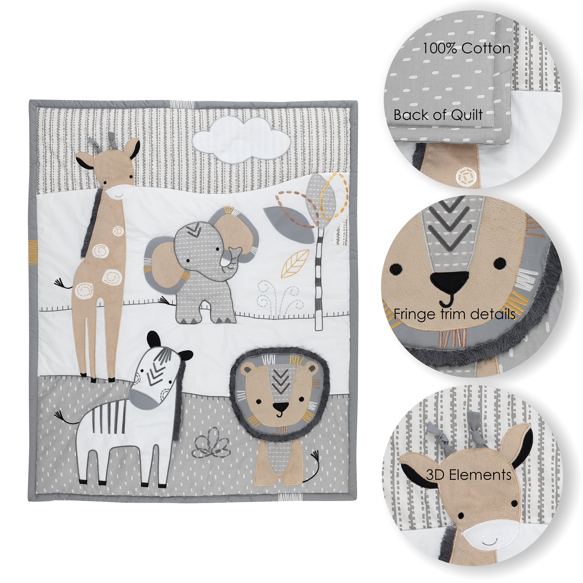 Lambs /& Ivy Jungle Safari Gray//Tan Elephant//Giraffe Nursery Wall Decals//Stickers