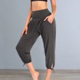 thumbnail image 3 of Joernso Women Casual Yoga Pants Wide Waistband High Waist Cropped Pants Pockets Design Solid Color Stretchy Sport Pants, 3 of 8