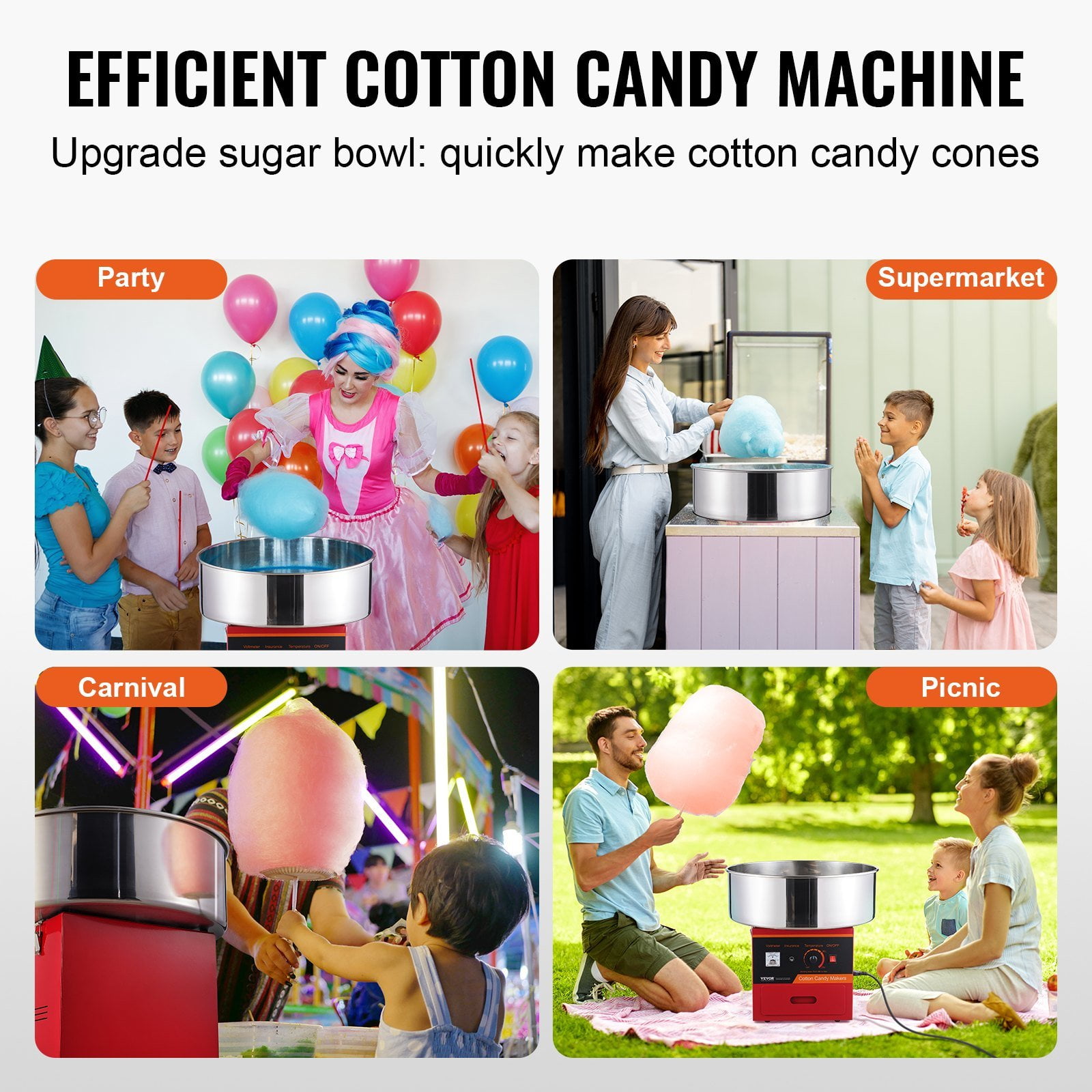 1000W Commercial Cotton Candy Machine - Electric Candy Floss Maker with Stainless Steel Bowl & Temp Control - for Parties, Carnivals & Events (Red)