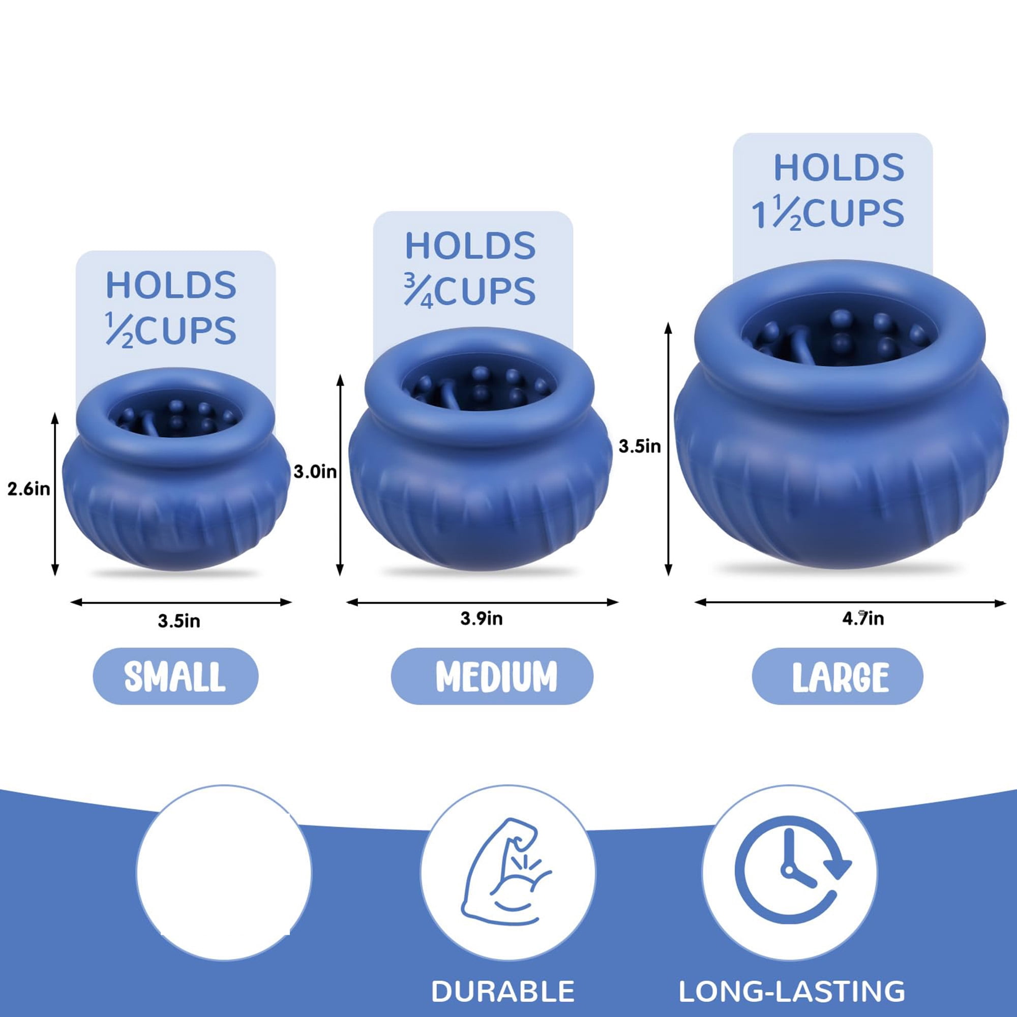 Interactive dog lick toy, stuffable treat dispenser for mental stimulation, slow feeder bowl with wobbly base, chew resistant silicone, dark blue