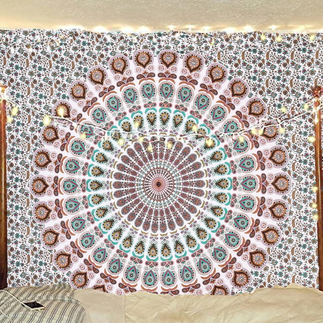 Tapiz de pared con diseño de mandala con forma de pavo real de Bless International, 215 x 230 cm