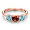 thumbnail image 3 of Gem Stone King 18K Rose Gold Plated Silver Red Garnet and Blue Zircon Engagement Ring for Women | 2.25 Cttw | Round 5MM | Gemstone January Birthstone | Size 6, 3 of 6