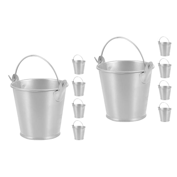 Set of 10 Small Metal Buckets with Handles, Mini Tin Pails for Party Favors, Wedding Decorations and Craft Use
