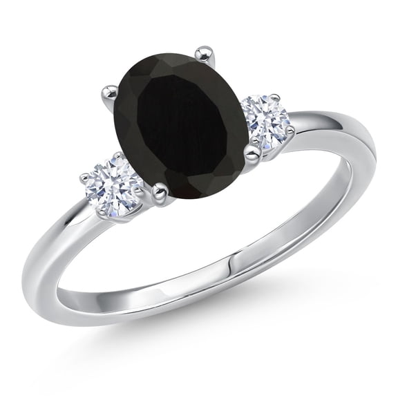 Gem Stone King 14K White Gold Black Onyx and White Zirconia Engagement Ring for Women | 2.22 Cttw | Oval 9X7MM | Gemstone December Birthstone | Size 7