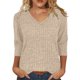 thumbnail image 2 of Camisas de maestra,Camiseta de mujer con cuello en V y manga 3/4, blusa informal de color liso, de poliéster, cómoda para uso diario, sopatenor, 2 of 9