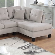 Living Room Mushroom Tweeted Like Velvet Tufted Couch 2pc Sectional Sofa Set RAF Chaise LAF Sofa
