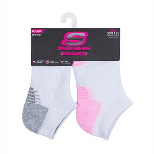 Skechers Kids Girls\' 6 Pack 1/2 Terry Low Cut Socks, White/Light Pink,  5-6.5 | Lange Socken