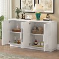 thumbnail image 3 of Geometric Design Accent Cabinet, TUANLUO Buffet Sideboard with 4 Doors, Sideboard Cabinet with Adjustable Shelves, Wood Storage Cabinet, Accent Cabinet for Kitchen Dining Room Living Room, White, 3 of 10
