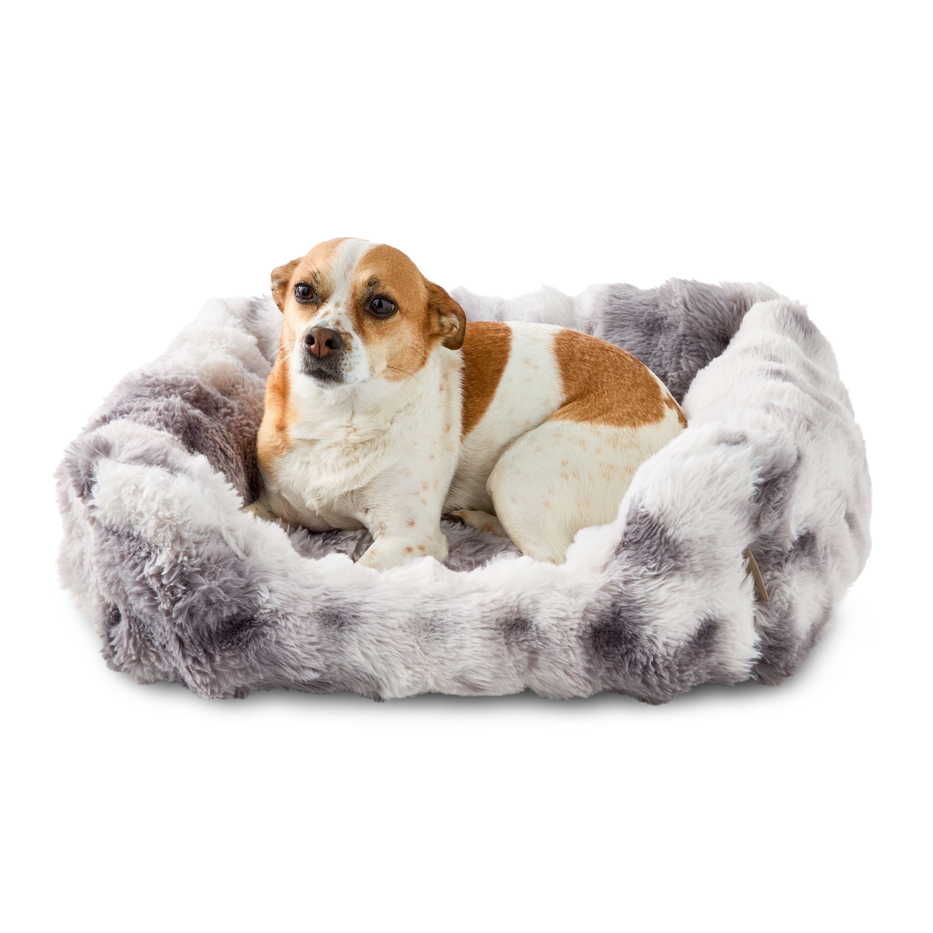 Vibrant Life Small Bubble Faux Fur Orthopedic Cuddler Pet Bed, Black and White, 22" x 15"
