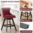 thumbnail image 6 of Swivel Counter Height Bar Stools Set of 2, LEGAHOME Farmhouse Velvet Bar Stools with Back for 34–38" Kitchen Island, Armless Wooden Bar Chairs for Home Bar, Wine Red (Set of 2), 6 of 9
