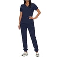 thumbnail image 3 of Yxbdin Scrubs Set for Women Essential Short Sleeve V Neck Medical Nurse Uniform Elastic Waist Jogger Pants Sets Scrubs Workwear Navy L, 3 of 8