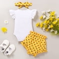 thumbnail image 3 of Happy Town Toddler Baby Girls 1st Birthday Summer Outfits Ruffle Sleeveless T-Shirt + Shorts + Headband Girls Set, 3 of 9