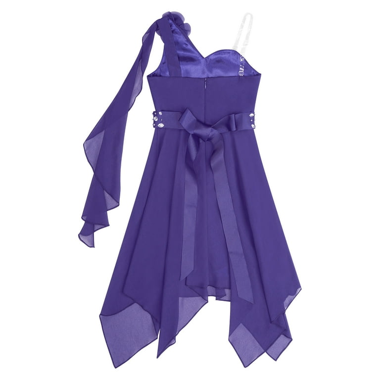 Aislor Kids Girl One Shoulder Wedding Bridesmaid Asymmetrical Fomal Dress  6-16 A Purple 14 - Walmart.com