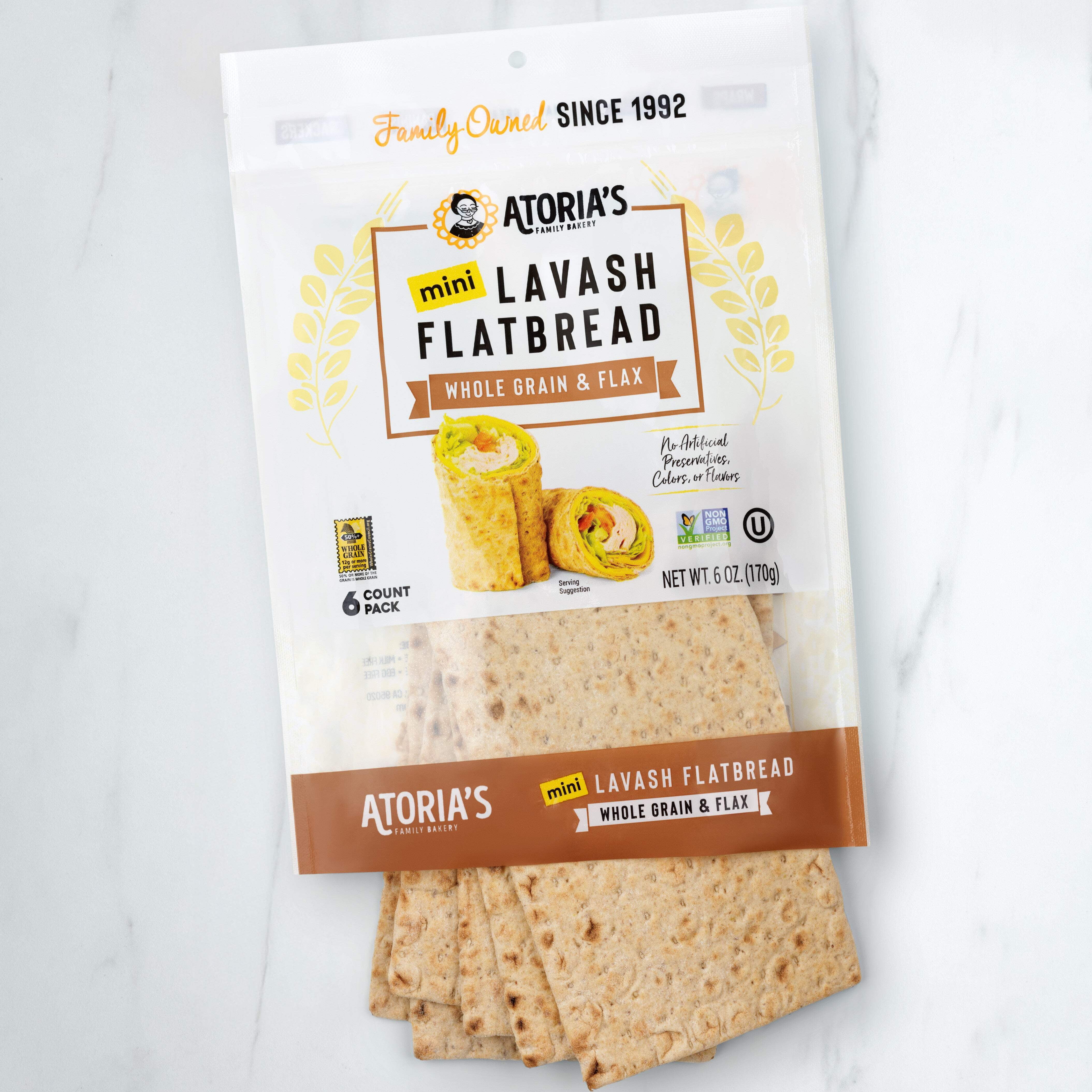 Atoria's Family Bakery Mini Lavash with Whole Grain & Flax Flatbread 8-Packs of 6 Flatbread (48 Flatbread)