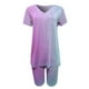 thumbnail image 3 of Conjunto de dos piezas con estampado degradado para mujer: poliéster y spandex, cuello en V, pantalones cortos ciclistas., 3 of 6