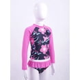 thumbnail image 3 of Linjinx Kids Girls Long Sleeves Rash Guard Shirt 2 Pieces Swimsuit Swimwear Bathing Suit Coral Navy 4, 3 of 8