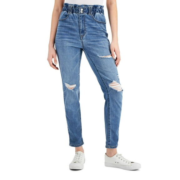 Vanilla Star Juniors Princeton Super High Rise Mom Jeans, 7, Blue