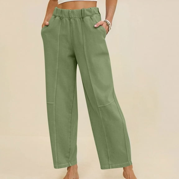 Zylanna Women's Sweatpants with Pockets, Elastic Waist Baggy Solid Color Soft & Warm Casual Wide Leg Pants for Women Green