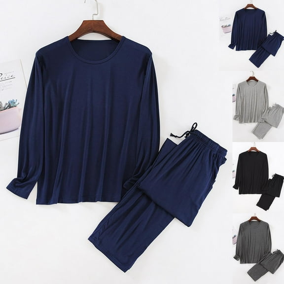 Yaltungu Pajamas for Men Sets Long Sleeve Round Neck Shirts Drawstring Pants Comfy Casual Sleepwear Fall Clothes