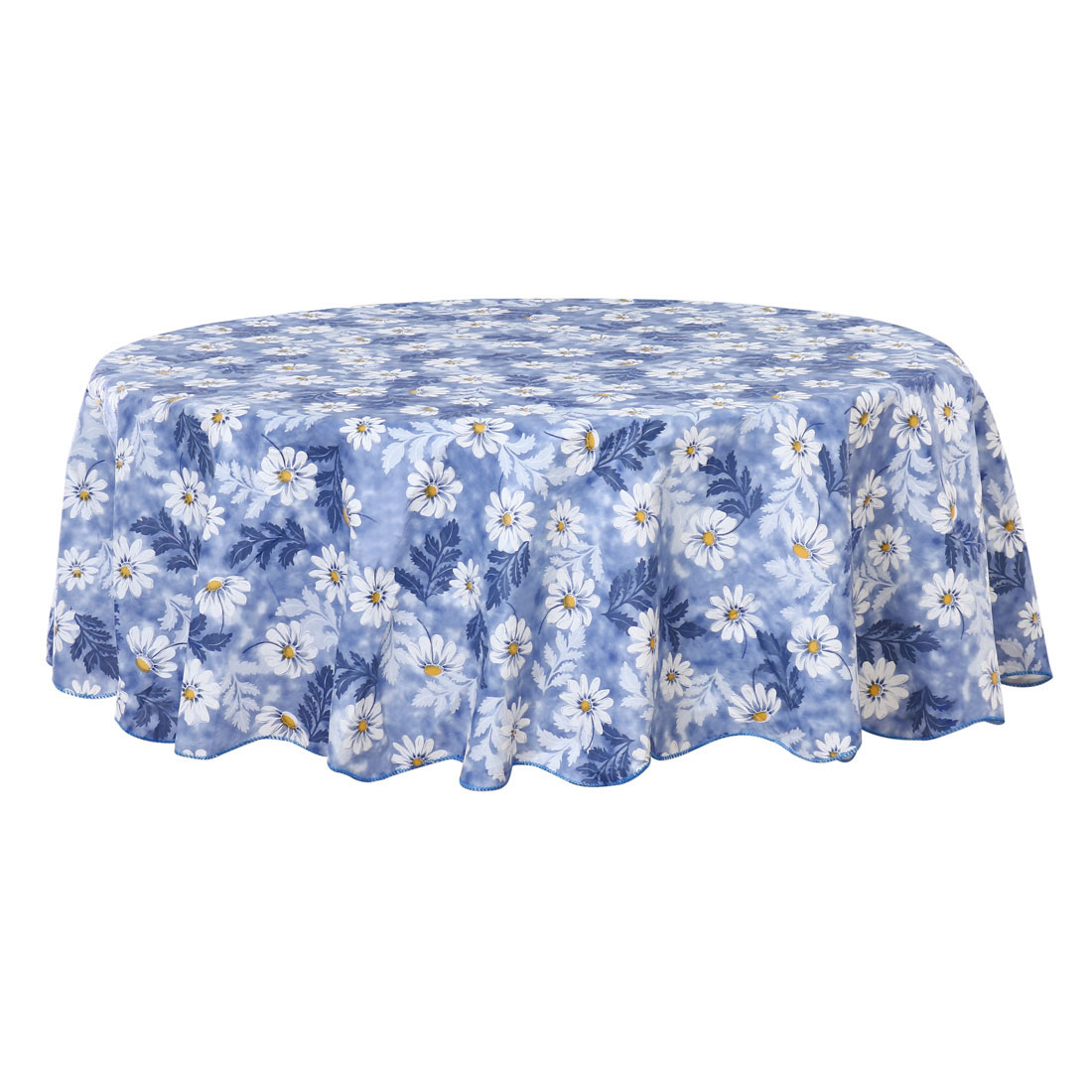 Floral Round Vinyl Tablecloth Waterproof Dinning Table Cover Blue 60