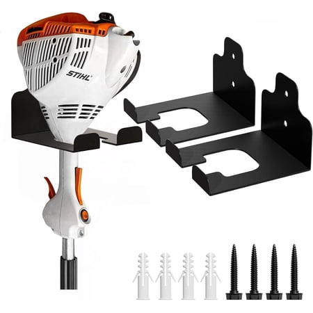 2-Pack Garage Organizer Trimmer Rack – Black Wall Mounted Hangers for Grass Trimmer, Hedge Trimmer & Garden Tools