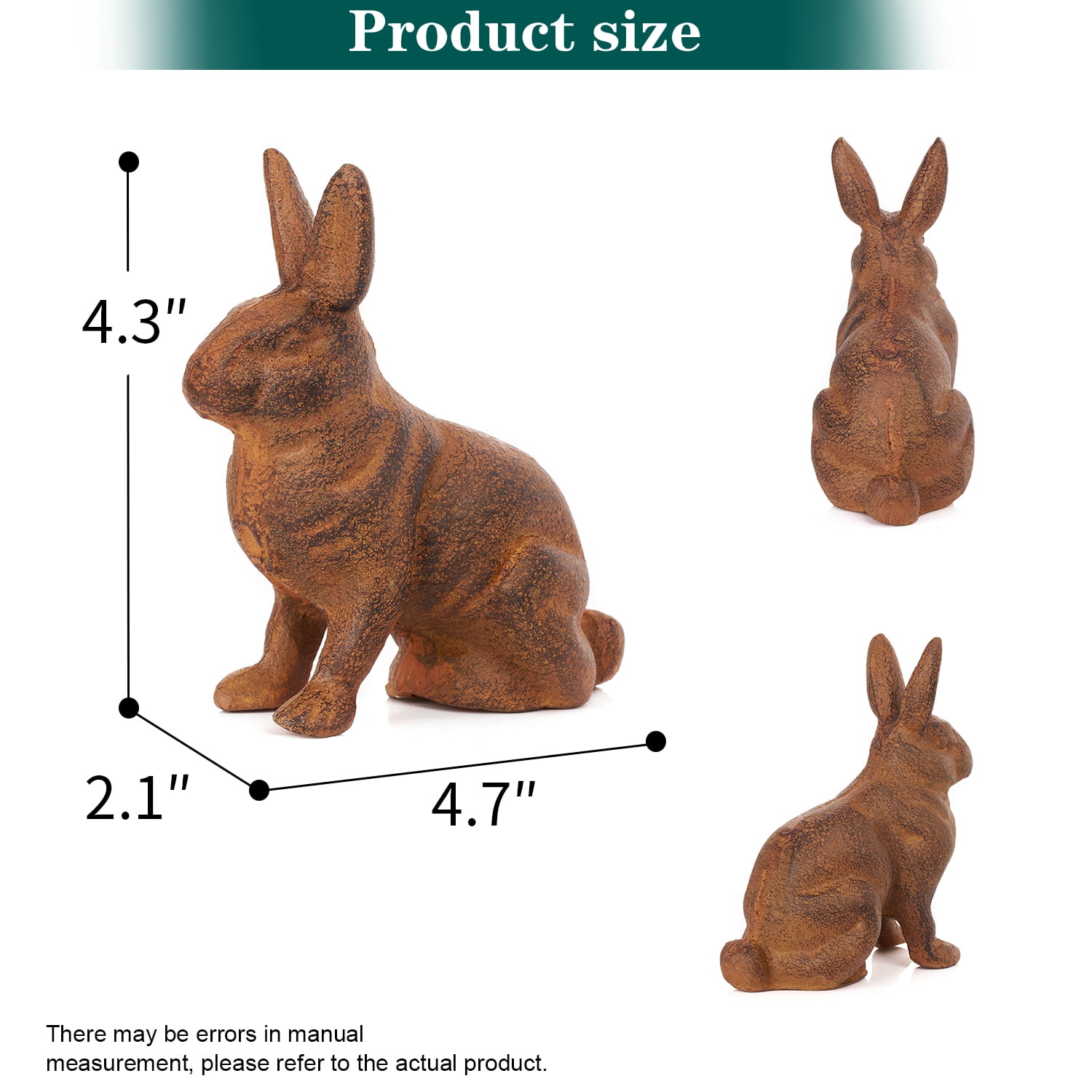 Sungmor Cast Iron Rabbit Statue,Rustic Rust Heavy Duty Animal Collection Sculpture, Paperweight, Doorstop, Adorable Garden Figurine - Sitting Rabbit Statue