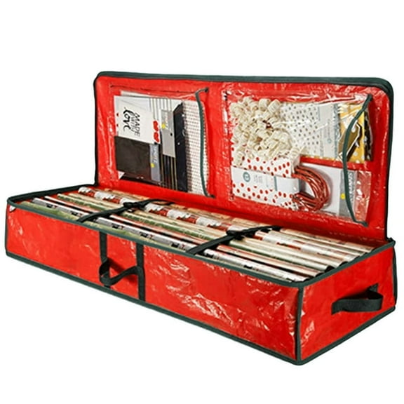 Duety Christmas Gift Wrap Storage Bag Waterproof Underbed Storage Organizer with Reinforced Handles Large Xmas Wrapping Paper Storage Box Holiday Accessories for Paper Tags & Bows