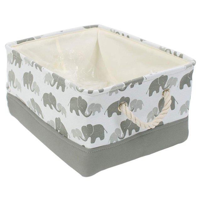 Cestas de almacenamiento, cestas de tela para guardar toallas, cesta para juguetes y ropa sucia con cierre de cordón, elefante gris